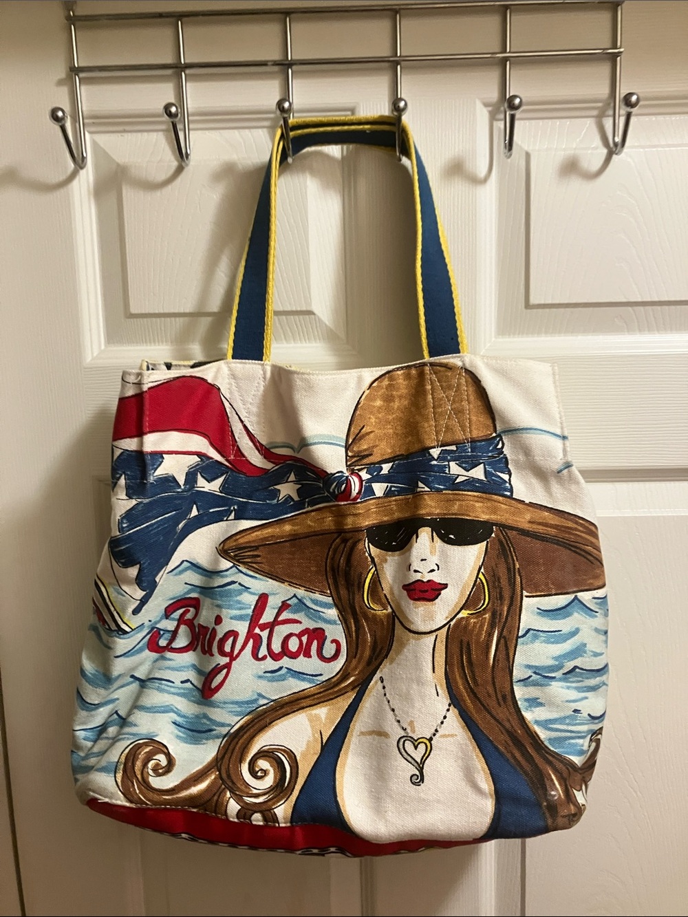 Brighton Chic Ahoy  Canvas Tote in Blue, Red, Brown and Cream